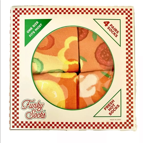 Funky Socks Boxed Pizza Printed Mens Crew Socks Pack Of 4 One Size - Picture 12 of 13